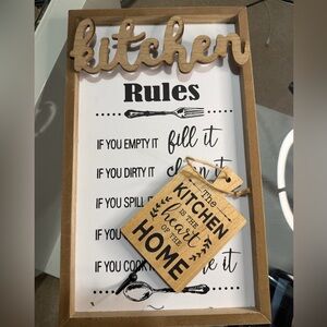 Wooden Kitchen Rules Sign and Key Set - Natural Brown